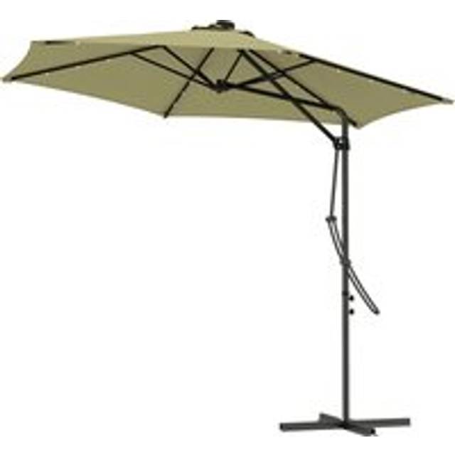 3M Cantilever Garden Parasol With Solar Led Lights | Wowcher - Beige
