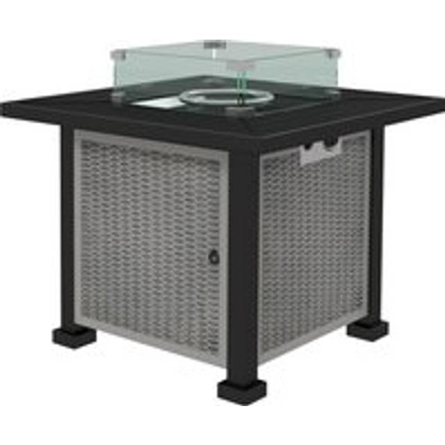 Outsunny Square Gas Fire Pit Table, Rattan Smokeless Fire Pit With Glass Screen And Beads, Lid, 50000 Btu, 81x81x64cm, Grey