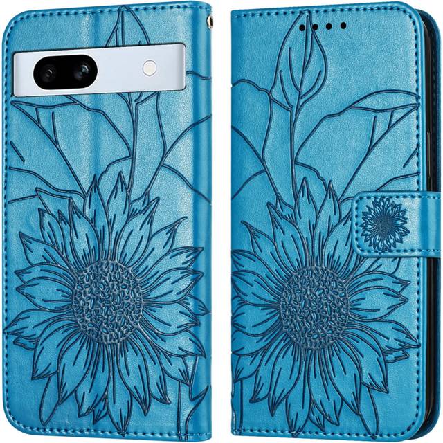 For Google Pixel 7A Wallet Case,3 Credit Card Slot ID Card Holder,PU Leather Flip Case,Blue