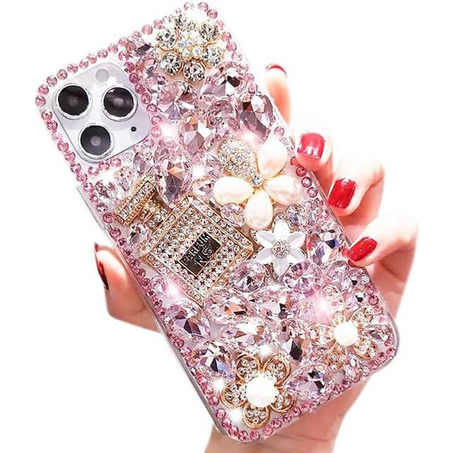iPhone 13 pro max Luxury Bling Glitter Case, Diamond Rhinestone 3D Perfume Bottle & Flower, Soft TPU Cover for Women & Girls