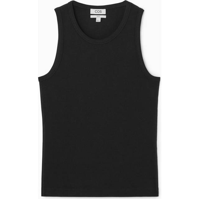 Slim Ribbed Cotton Tank Top - Black - XL