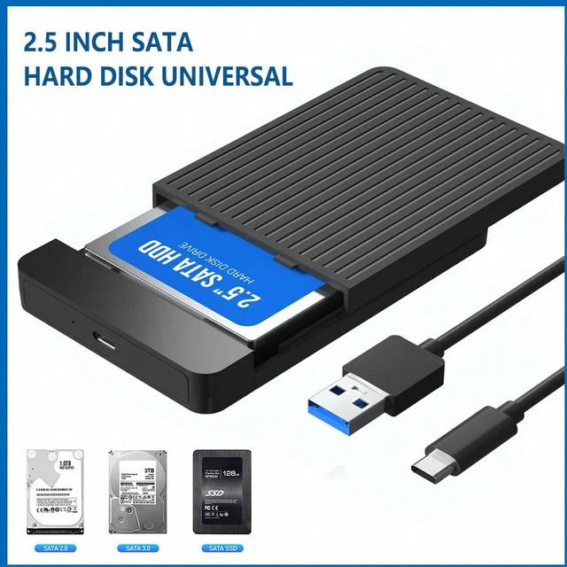 HDD SSD-fodral 2,5'' SATA till USB 3.1 10Gbps hårddiskhölje för SSD-disk HDD Box USB-C 3.1 Gen 2-fodral HD Extern HDD-hölje (hårddisk ingår ej) - Svart