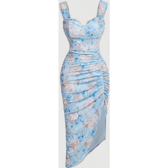 SHEIN Women&#39;s Floral Print Pleated Split Spaghetti Strap Dress