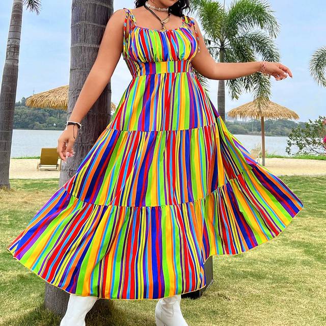 Sunnyshic Plus Size Women&#39;s Striped Cami Dress