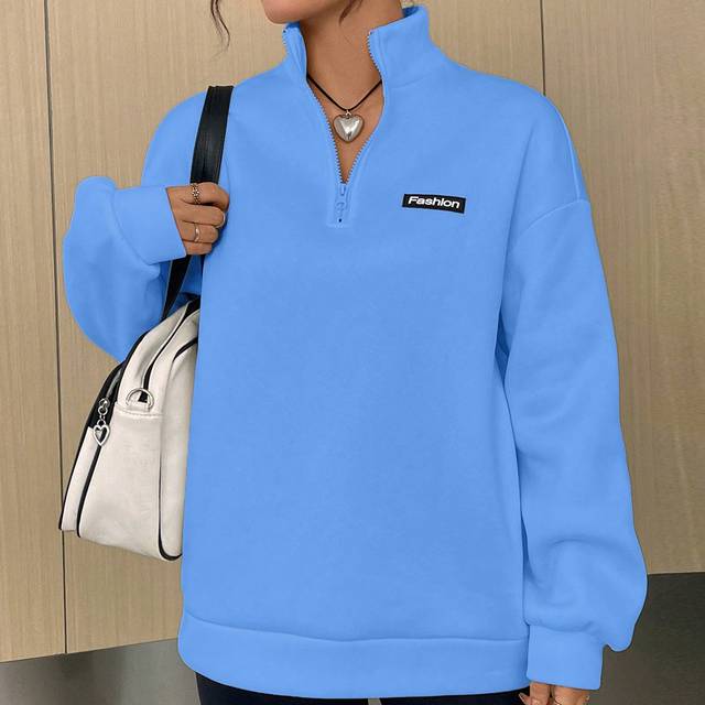 SHEIN Half-Zip Drop Shoulder Sweatshirt With Letter Badge,Long Sleeve Tops