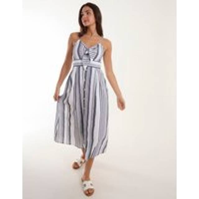 (WHITE PATTERN, 8) Tie Front Button Through Midi Dress