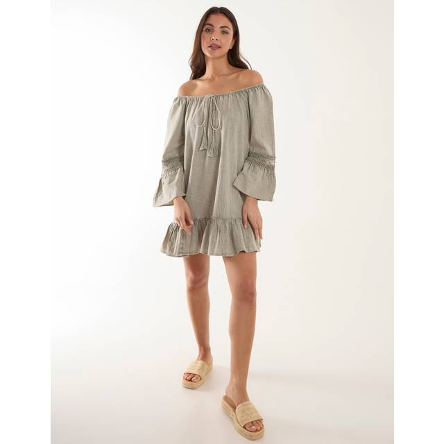 Womens Lace Trim Tunic Dress - Green - S