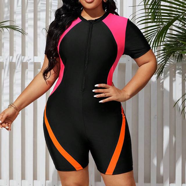 Damer Plus Size Color Block One-Piece Baddräkt Sommar - Multifärgad (0XL,1XL,2XL,3XL,4XL)
