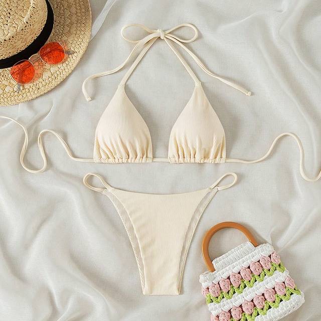 Summer Beach V-Neck Halter Bikini Set - Aprikos (L,M,S,XL,XS)
