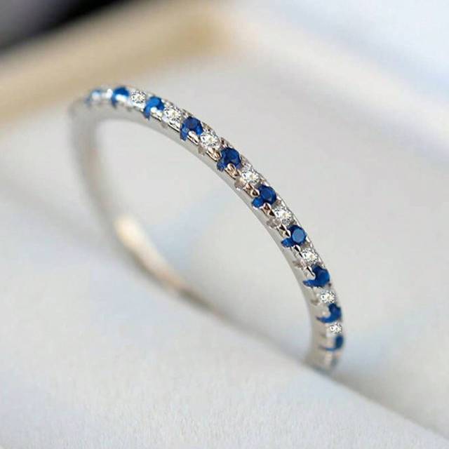 SHEIN Fashionable S925 Sterling Silver Four-Prong Set Round Blue Sapphire Engagement Ring For Women, Jewelry Gift