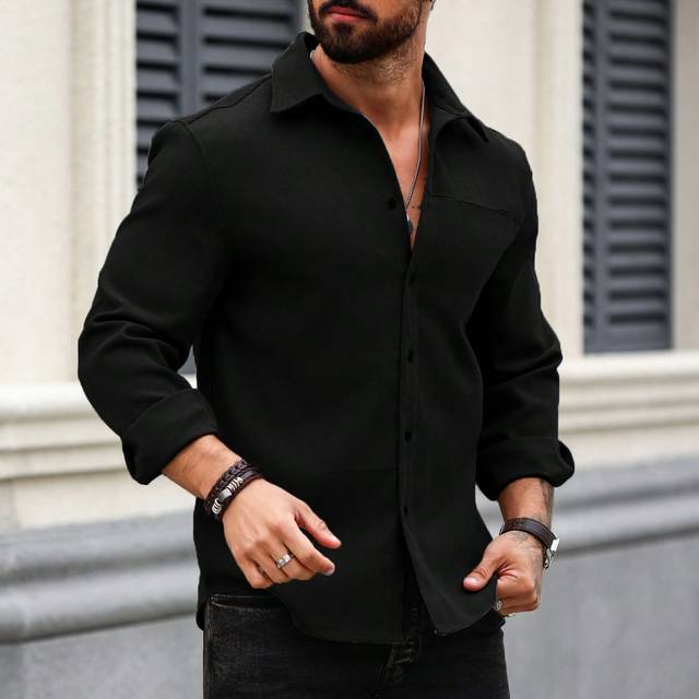 SHEIN Men&#39;s Solid Color Casual Long Sleeve Shirt