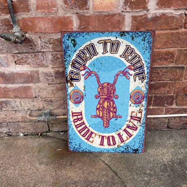 Born to Ride Motorbike Garage Metal Wall Décor - Blue;Purple (60cm H x 40cm W)