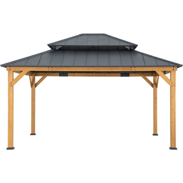 Sunjoy Rimo 3.9 x 4.5m Anthracite Cedar Wood Gazebo - Black