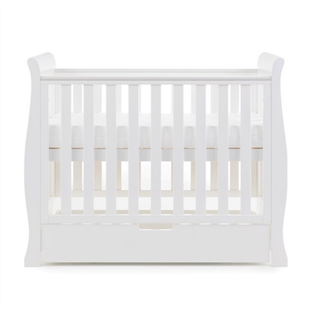 Obaby Stamford Sleigh SPACE SAVER Cot With Under Drawer - White