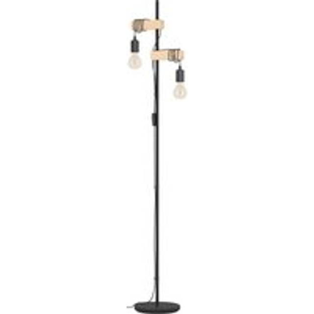 Eglo Townshend 5 Black Metal And Natural Wood 2-light Floor Lamp Industrial Style D25cm, Black