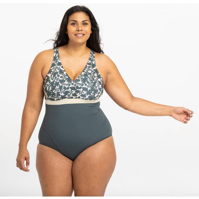 Women's 1-piece Swimsuit Mia Palm Beige Khaki Cup Size D/e - Pearl Beige/smoked Green