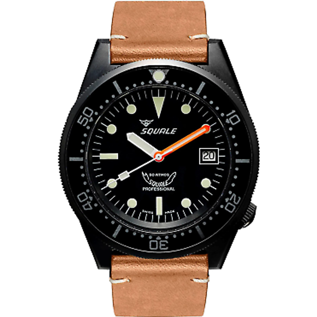 Squale 1521pvd.pc 500 meter swiss automatic dive wristwatch leather