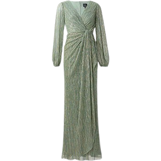 Metallic Crinkled Mesh Draped Long Gown In Green Slate - 2