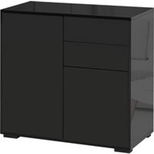 Homcom High Gloss Sideboard, Side Cabinet, Push-open Design With 2 Drawer, Black
