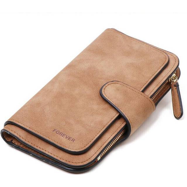 Women Matte PU Leather Large Capacity Long Wallet for iPhone Mobile Phone Under 4.7 Inch BROWN COLOR
