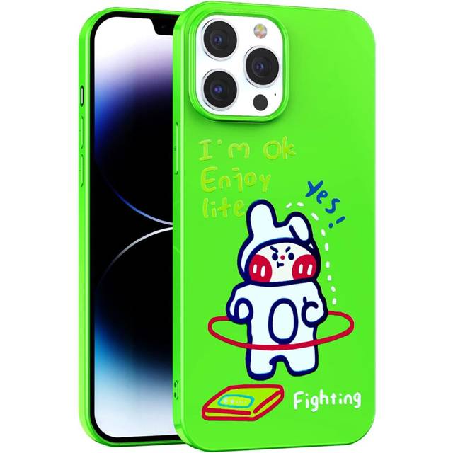 iPhone 13 Pro Max Case, Cute and Funny Personalised Cartoon Graffiti Design, Ultra Slim and Soft TPU Jelly Texture Protective Case- Green Rabbit