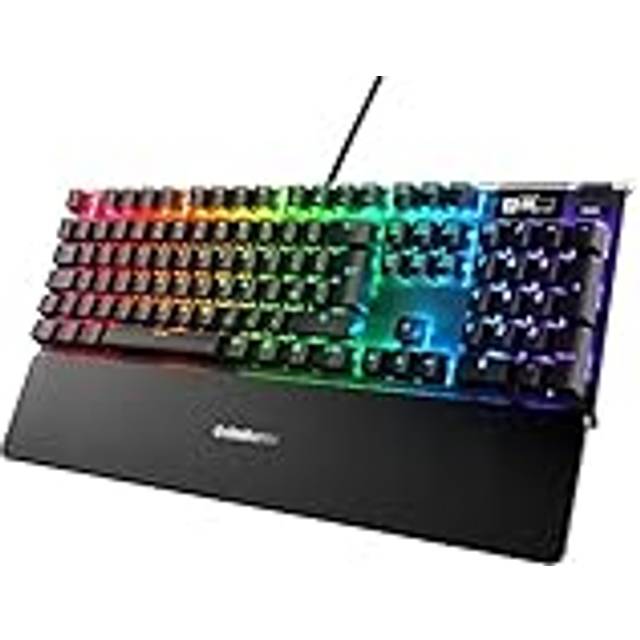 SteelSeries Apex 7 - Mekaniskt gamingtangentbord – OLED Smart Display – USB-genomkoppling och mediakontroller – RGB LED-bakgrundsbelyst - Röda strömbrytare - Engelsk QWERTY Layout