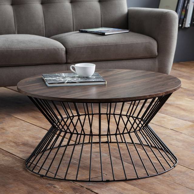 Jersey Round Wire Coffee Table - Walnut - One Size - Julian Bowen
