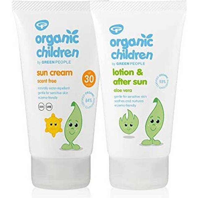 Green People Organic Children Sun Cream SPF30 + After Sun Bundle 2x150ml | Natural, Organic Sunscreen for Kids | Eczema Friendly, Sensitive Skin,