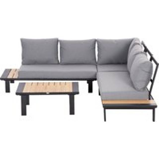 Outsunny 4 Pieces Aluminium Garden Furniture Set L Shape Sofa Set with Tables, Cushions for Indoor, Garden, Patio, Dark Grey
