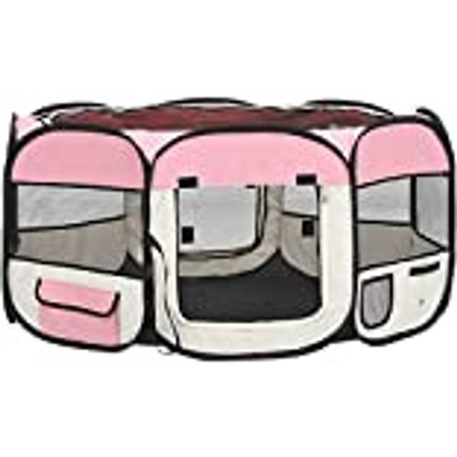 vidaXL Hopfällbar hundhage med väska rosa 145x145x61 cm