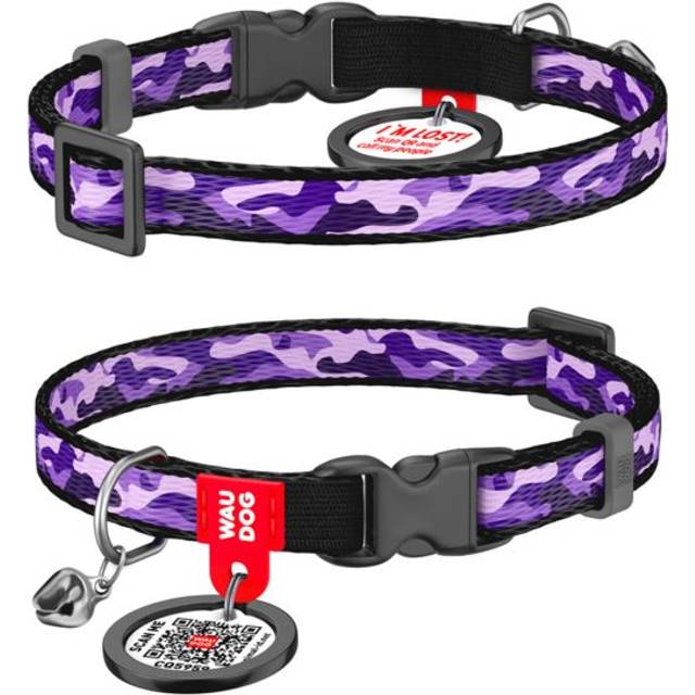 WAUDOG Katthalsband Nylon med Smart ID bricka (Purple Camo 10mm 20-30cm)