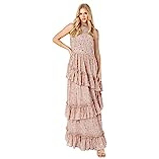Fully Embellished Halter Neck Maxi Dress - Nude - 16