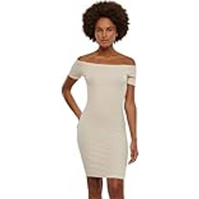 UC Ladies UC Off Shoulder Rib Dress Beige / S Klänning