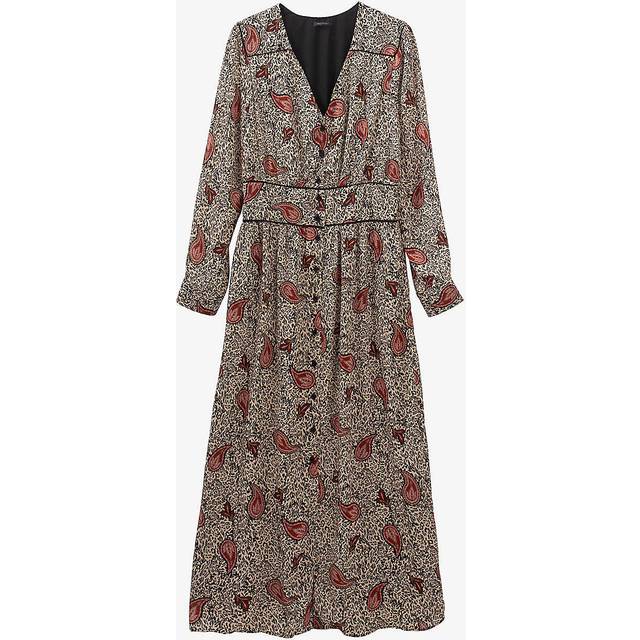 Ikks Womens Ivory Paisley and Leopard-print V-neck Recycled-polyester Maxi Dress 8 - IVORY