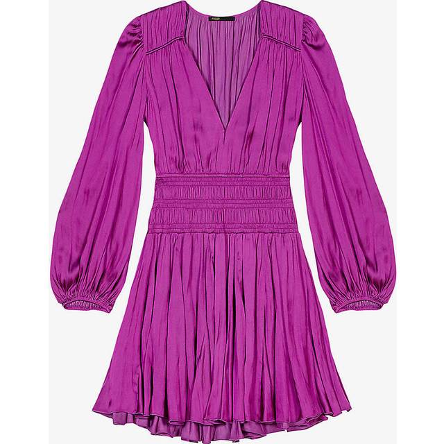 Maje Womens Roses Ruffled Satin Mini Dress 14 - ROSES