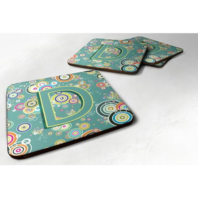 """""Caroline's Treasures CJ2015-DFC Letter D Circle Teal Initial Alphabet Foam Coasters (Set of 4)  3.5""""""""  Multicolor"""""