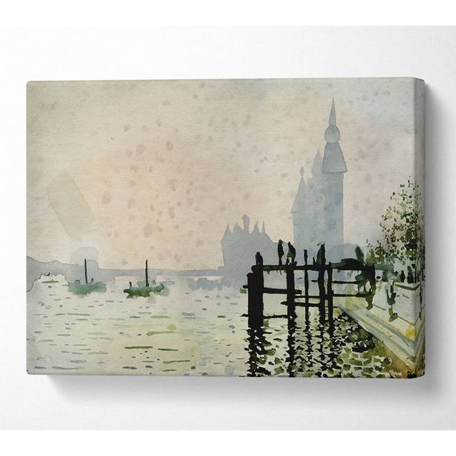 Claude Monet the Thames and the Houses of Parliament - Wrapped Canvas Art Prints - Multicolour (81cm H x 121.9cm W)