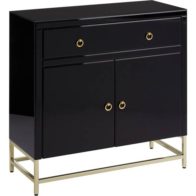 Elegant Black Cabinet,Classic Ample Storage Black Finished Chest With Gold Handles, Versatile Wooden Cabinet - One Size