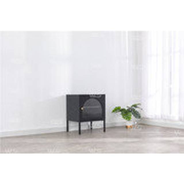 17 Stories Natela Metal & Glass Single Door Bedside Table - Modern Deco Style Black 60cm H X 50cm W X 40cm D