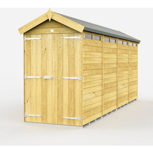 4 x 16 Feet Apex Security Shed - Double Door - Wood - L472 x W118 x H217 cm
