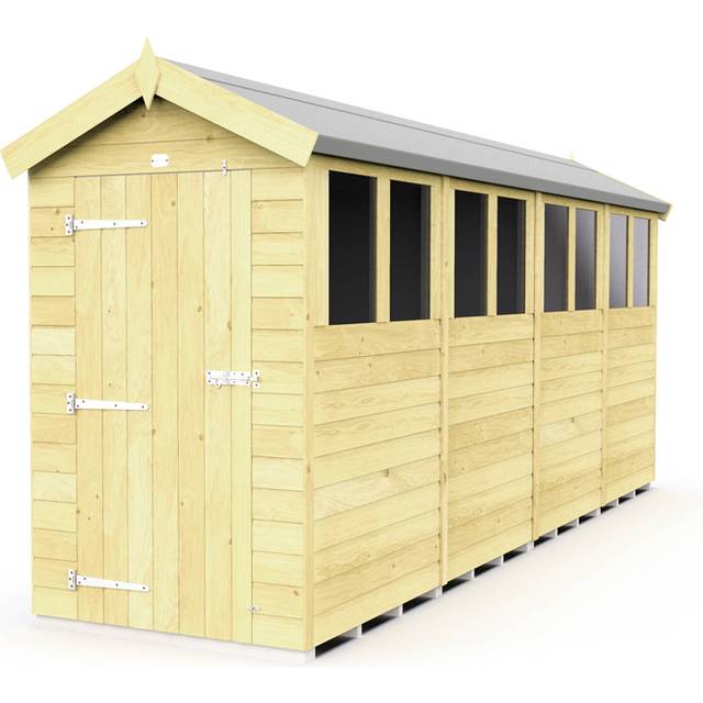 4 x 16 Feet Apex Shed - Single Door With Windows - Wood - L472 x W118 x H217 cm