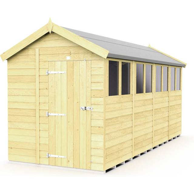 7 x 16 Feet Apex Shed - Single Door With Windows - Wood - L472 x W214 x H217 cm