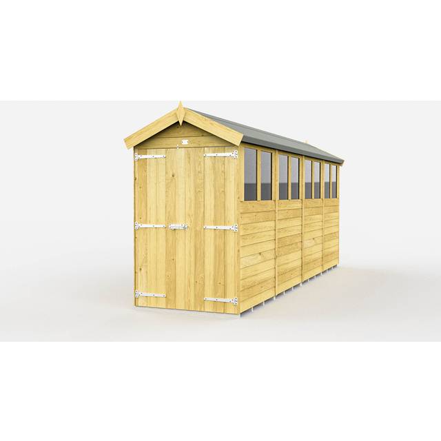 4 x 16 Feet Apex Shed - Double Door With Windows - Wood - L472 x W118 x H217 cm