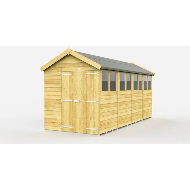 6 x 16 Feet Apex Shed - Double Door With Windows - Wood - L472 x W175 x H217 cm
