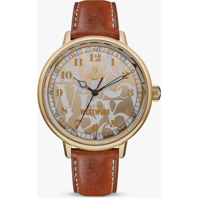 Vivienne Westwood Cavendish Ladies Quartz Watch with Pale Gold Mirror effect Dial and Brown Leather Strap, Brown, Women