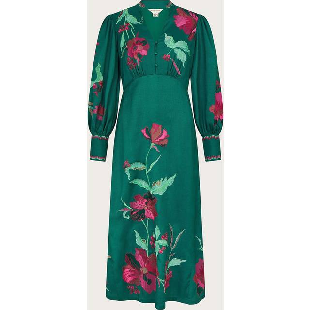 Monsoon Lyra Floral Embroidered Midi Dress - Green