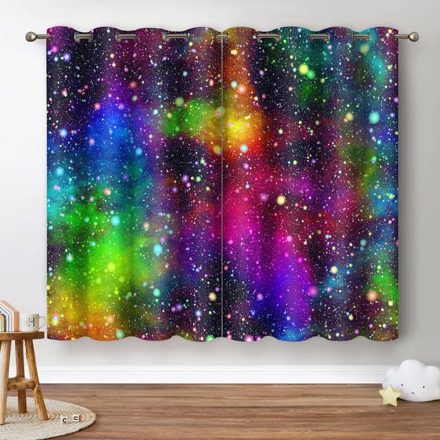 Jekeno Galaxy Blackout Curtains Kids Boys Girls Bedroom Outer Space Universe Nebula Starry Sky Colorful Stars Decor Decoration Grommet Windo