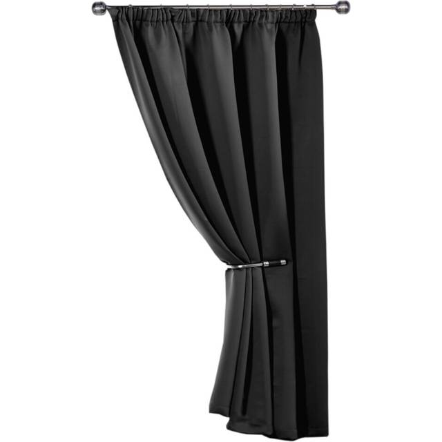 Cali Pencil Pleat - Black Woven Thermal Blackout Curtains - Width 46" x Drop 84" (117 x 213cm) - Single for Door - Emma Barclay | TJ Hughes
