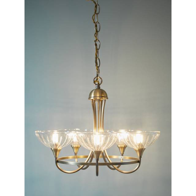Laura Ashley Wellham Chandelier Ceiling Pendant Light, 5 Arms, Antique Brass