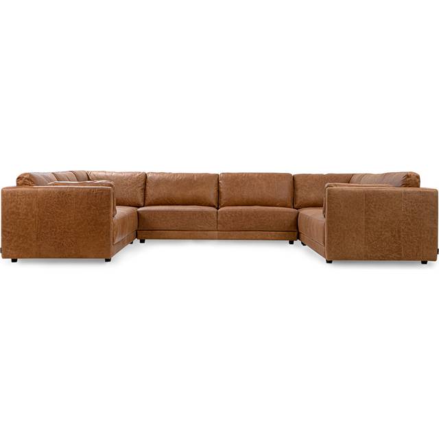 Domus 146" 5-pc U-Shape Leather Sofa Sectional, Chestnut